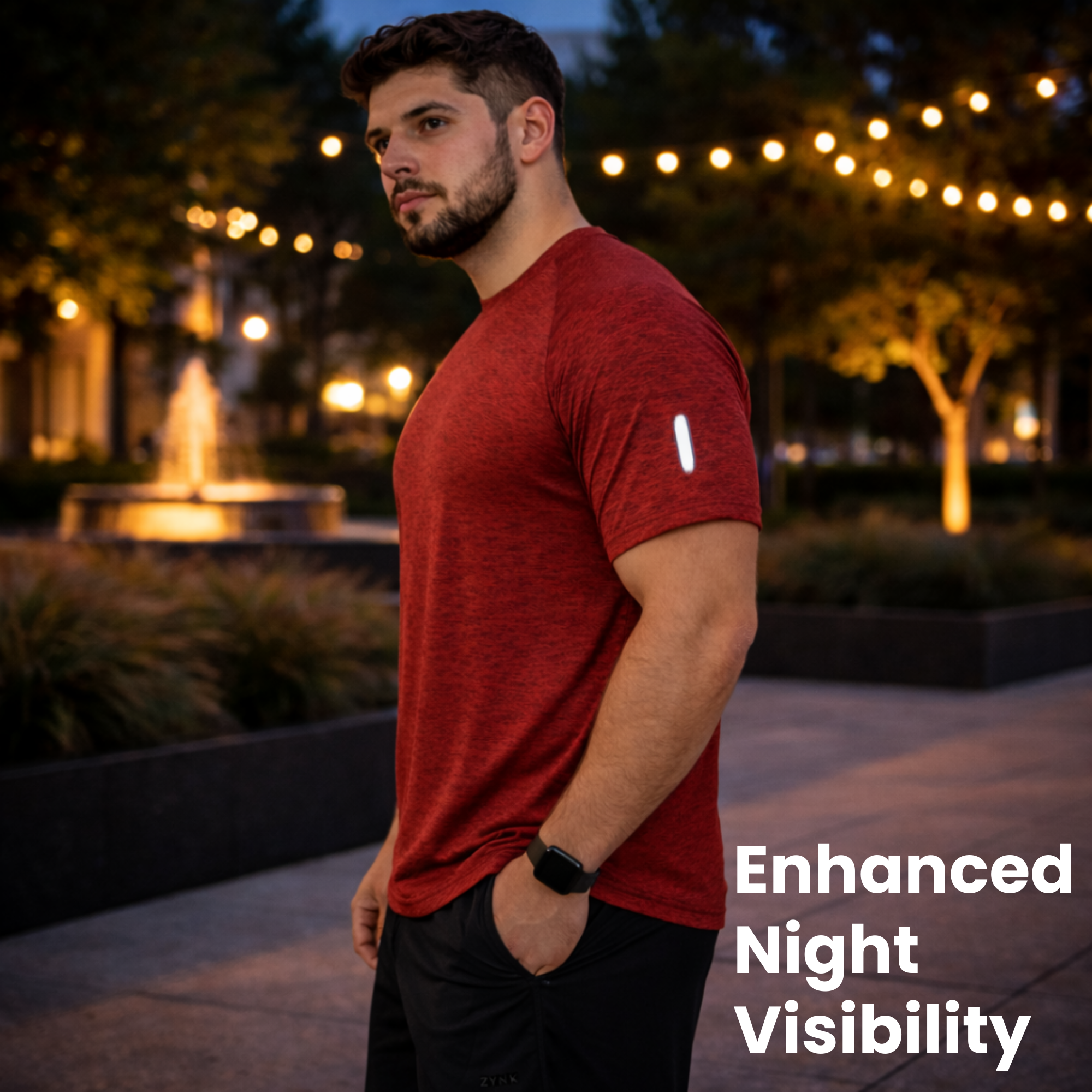 ZYNK® Men’s Quick-Dry Gym T-Shirt with Reflective Detail (XXL–4XL)      (Melange Maroon)