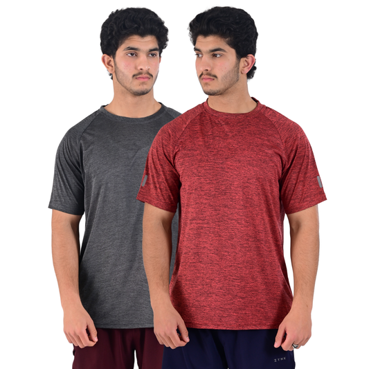 ZYNK® Men’s 2-Pack Quick-Dry Gym T-Shirts with Reflective Detail     Melange ( Black - Maroon )