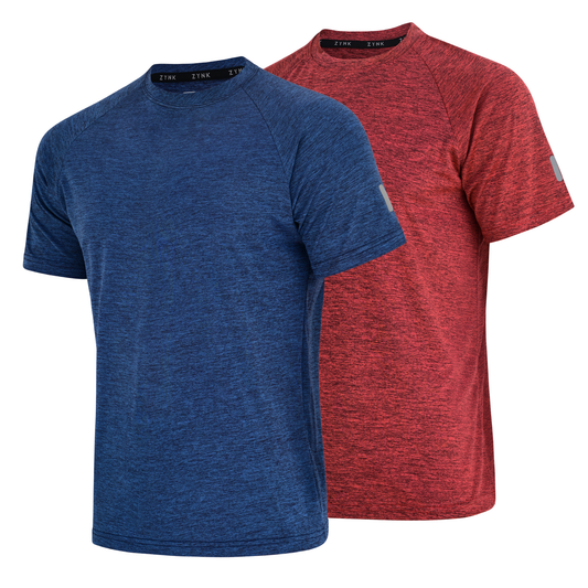 ZYNK® Men’s 2-Pack Quick-Dry Gym T-Shirts with Reflective Detail     Melange ( Maroon - Navy )