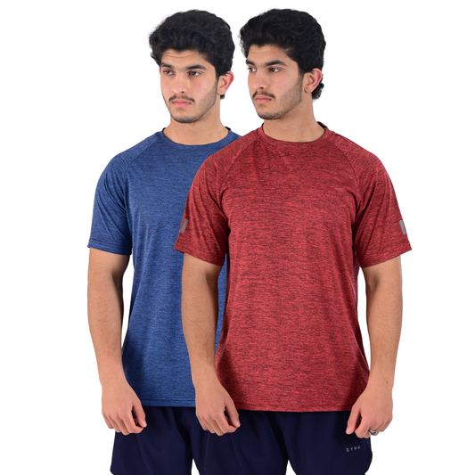 ZYNK® Men’s 2-Pack Quick-Dry Gym T-Shirts with Reflective Detail     Melange ( Maroon - Navy )