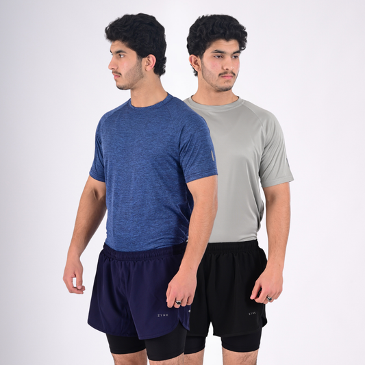 ZYNK® Men’s 2-in-1 Running Shorts (2-Pack) with Compression Liner & Pockets    (Grey - Navy (Black)
