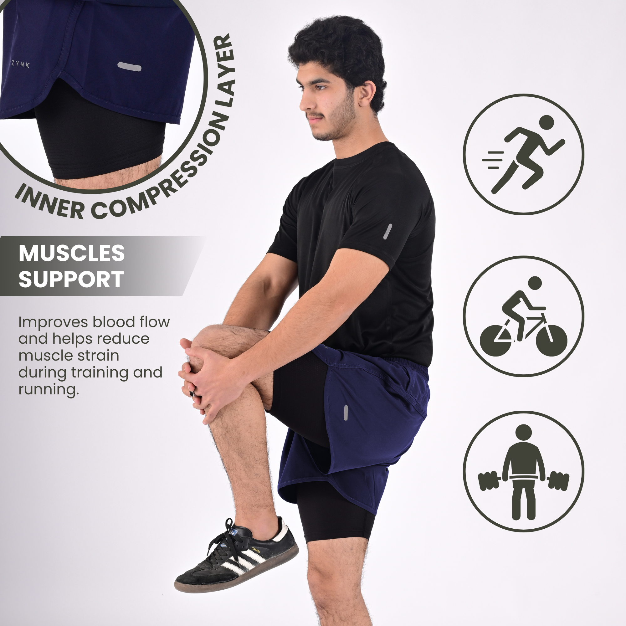 ZYNK® Men’s 2-in-1 Running Shorts (2-Pack) with Compression Liner & Pockets    (Black - Navy (Black)