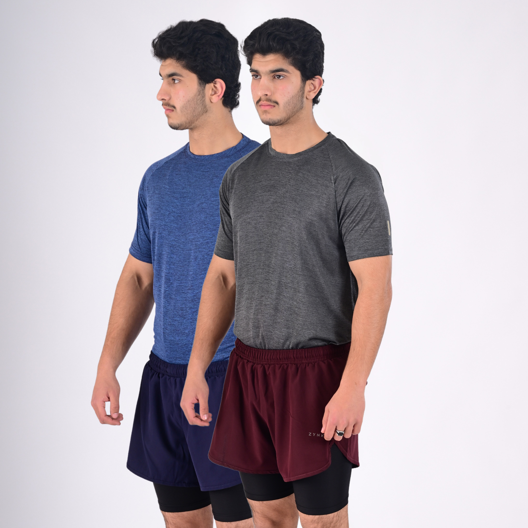 ZYNK® Men’s 2-in-1 Running Shorts (2-Pack) with Compression Liner & Pockets    (Navy - Wine (Black)