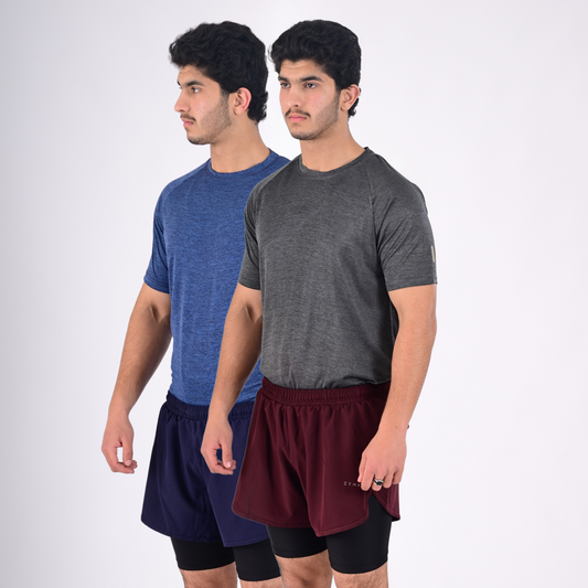 ZYNK® Men’s 2-in-1 Running Shorts (2-Pack) with Compression Liner & Pockets    (Navy - Wine (Black)