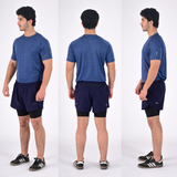 Men’s 2-in-1 Running Shorts with Compression Liner & Pockets - Black - Navy