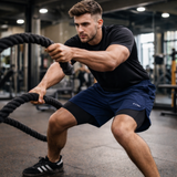 Men’s 2-in-1 Running Shorts with Compression Liner & Pockets - Black - Navy