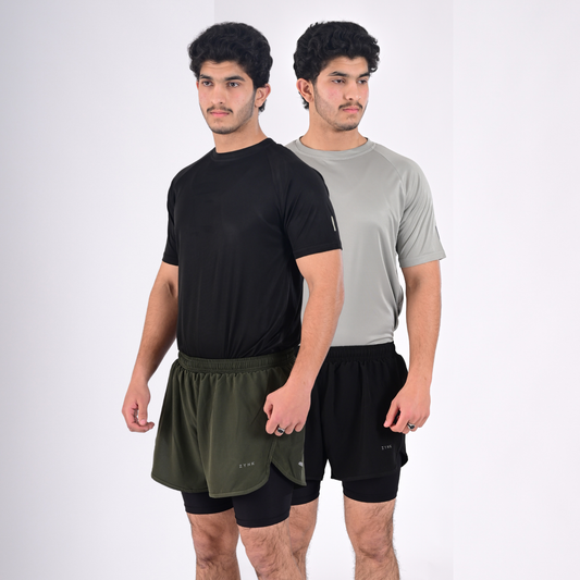 ZYNK® Men’s 2-in-1 Running Shorts (2-Pack) with Compression Liner & Pockets    (Black - Olive (Black)