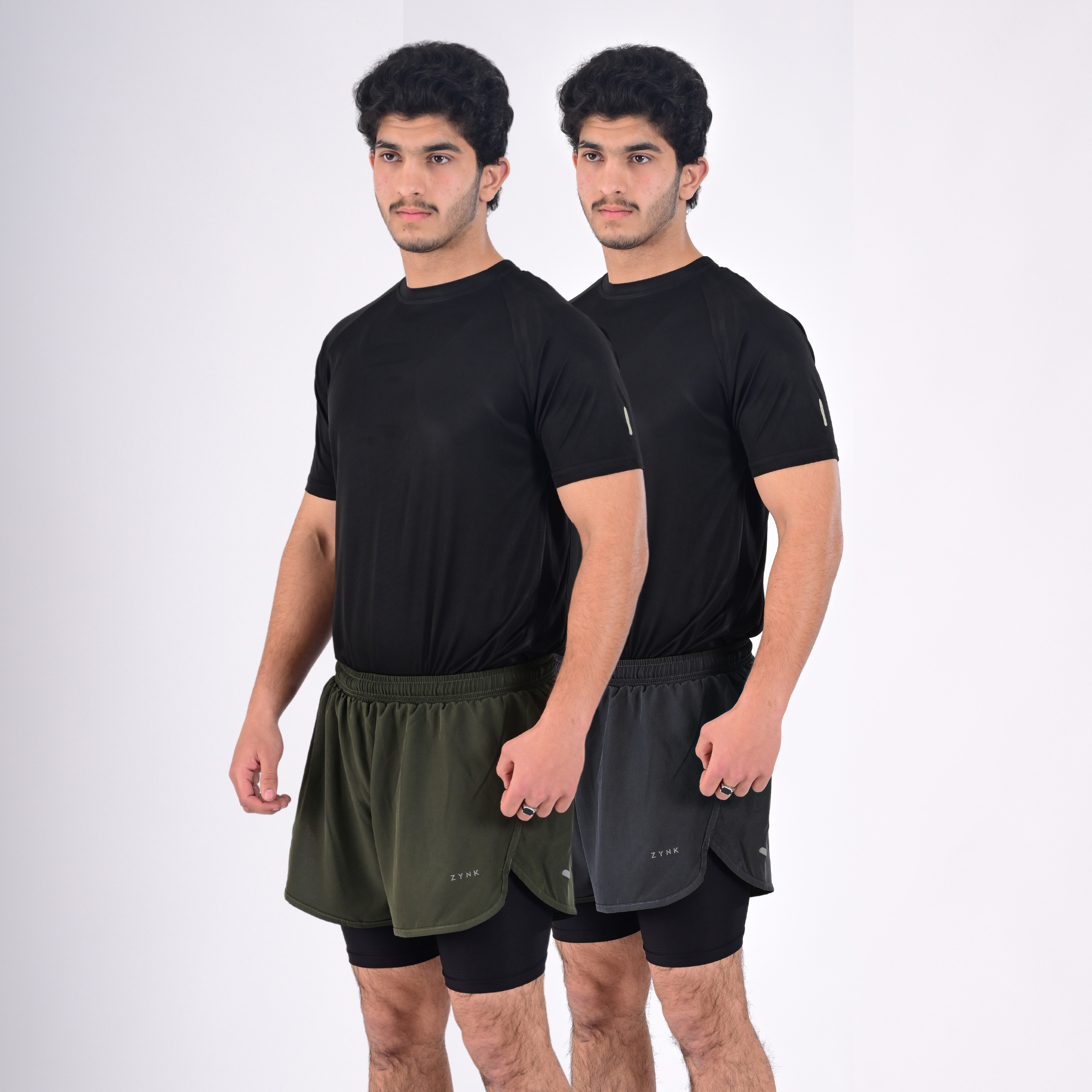 ZYNK® Men’s 2-in-1 Running Shorts (2-Pack) with Compression Liner & Pockets    (Grey - Olive (Black)