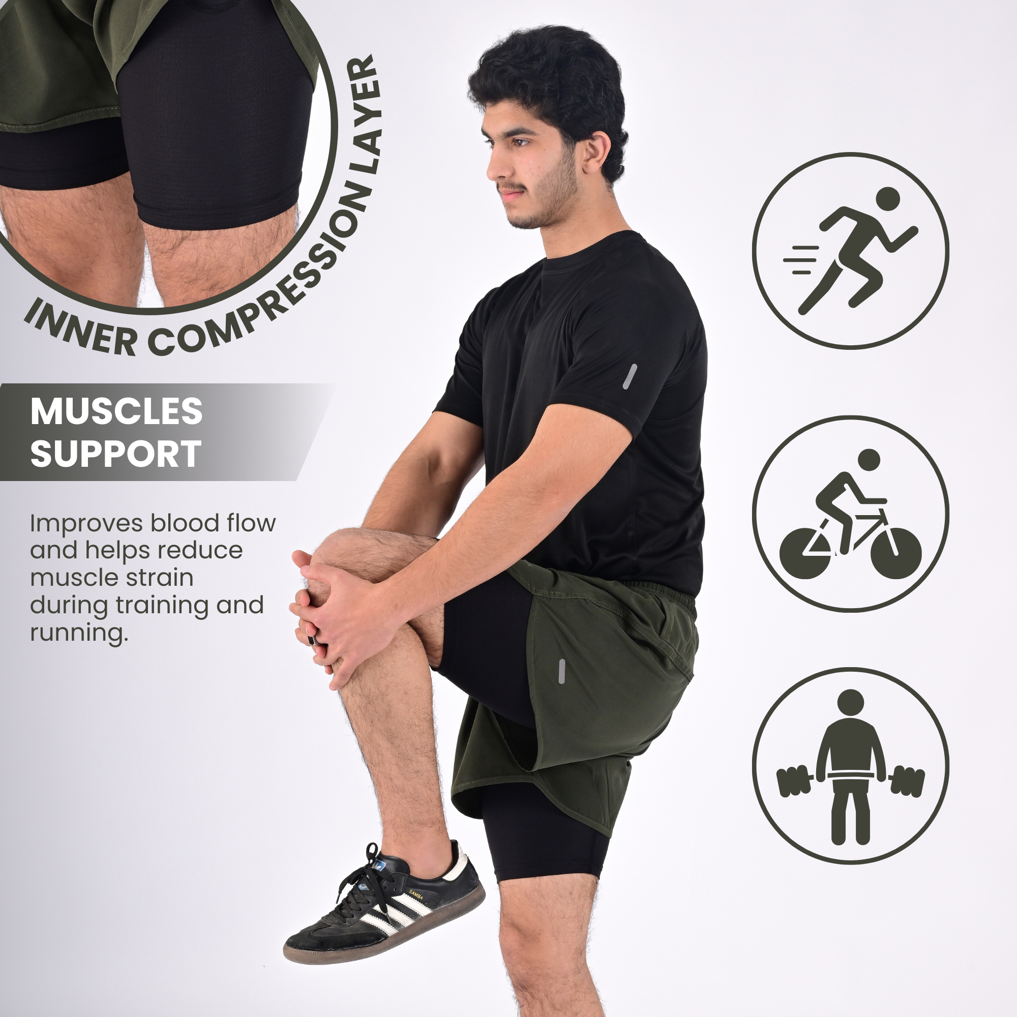 ZYNK® Men’s 2-in-1 Running Shorts (2-Pack) with Compression Liner & Pockets    (Wine - Olive (Black)