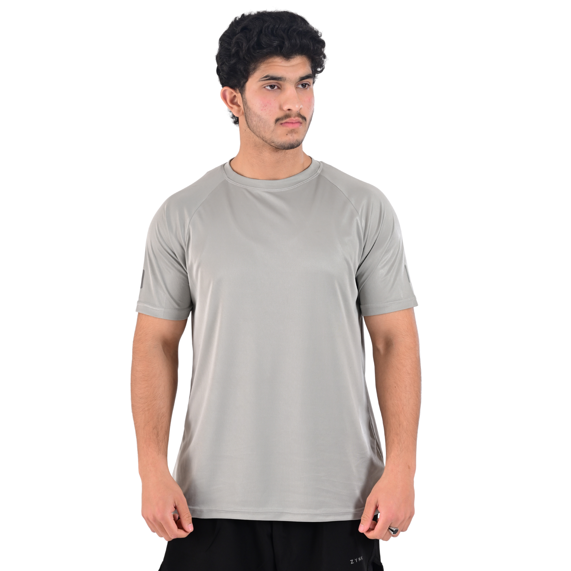 Men's Breathable Quick-Dry Gym T-Shirt with Reflective Sleeves - Plain Gray
