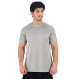 Men's Breathable Quick-Dry Gym T-Shirt with Reflective Sleeves - Plain Gray
