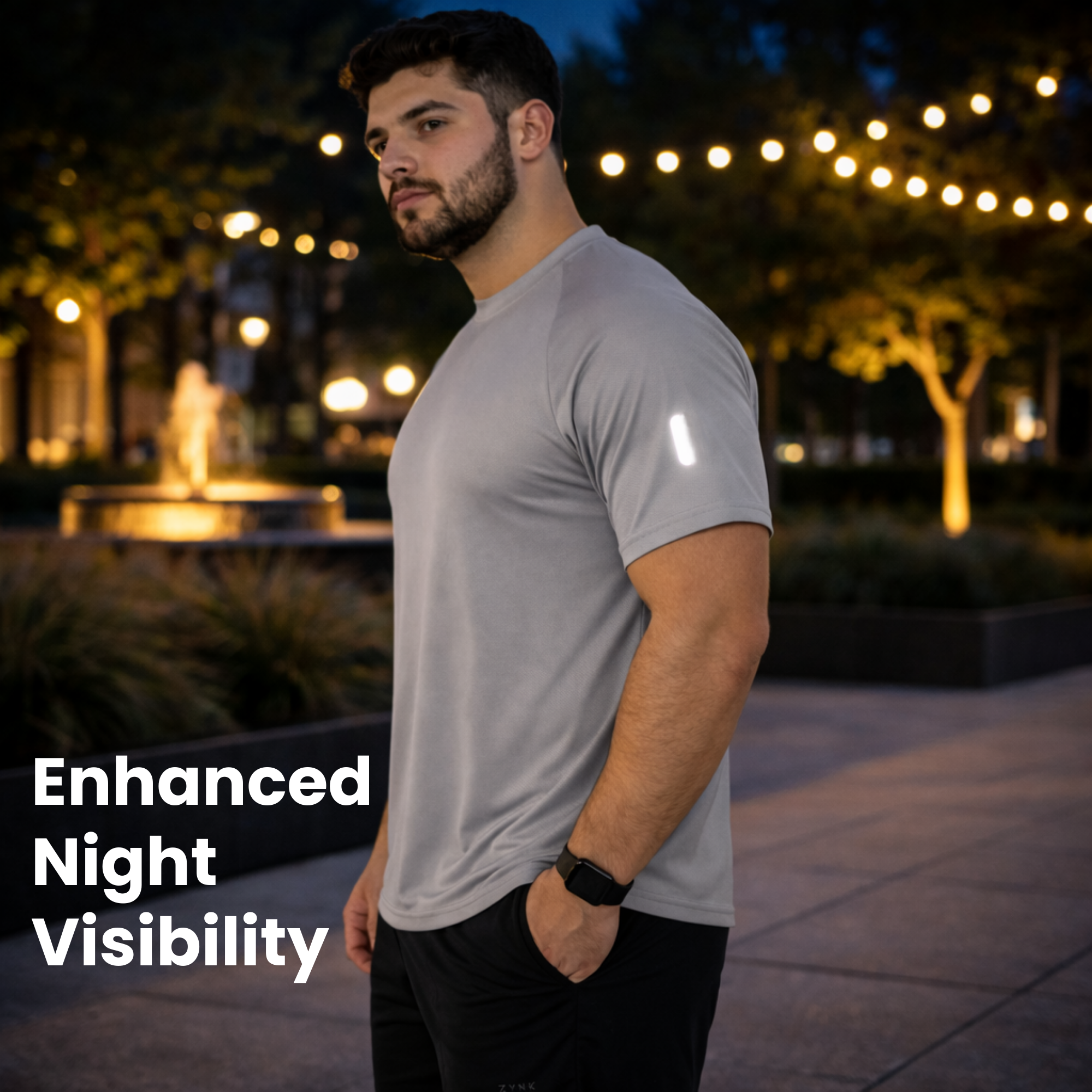 ZYNK® Men’s Quick-Dry Gym T-Shirt with Reflective Detail (XXL–4XL)      (Plain Grey)