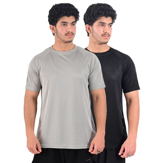 ZYNK® Men’s 2-Pack Quick-Dry Gym T-Shirts with Reflective Detail      Plain ( Black - Grey )