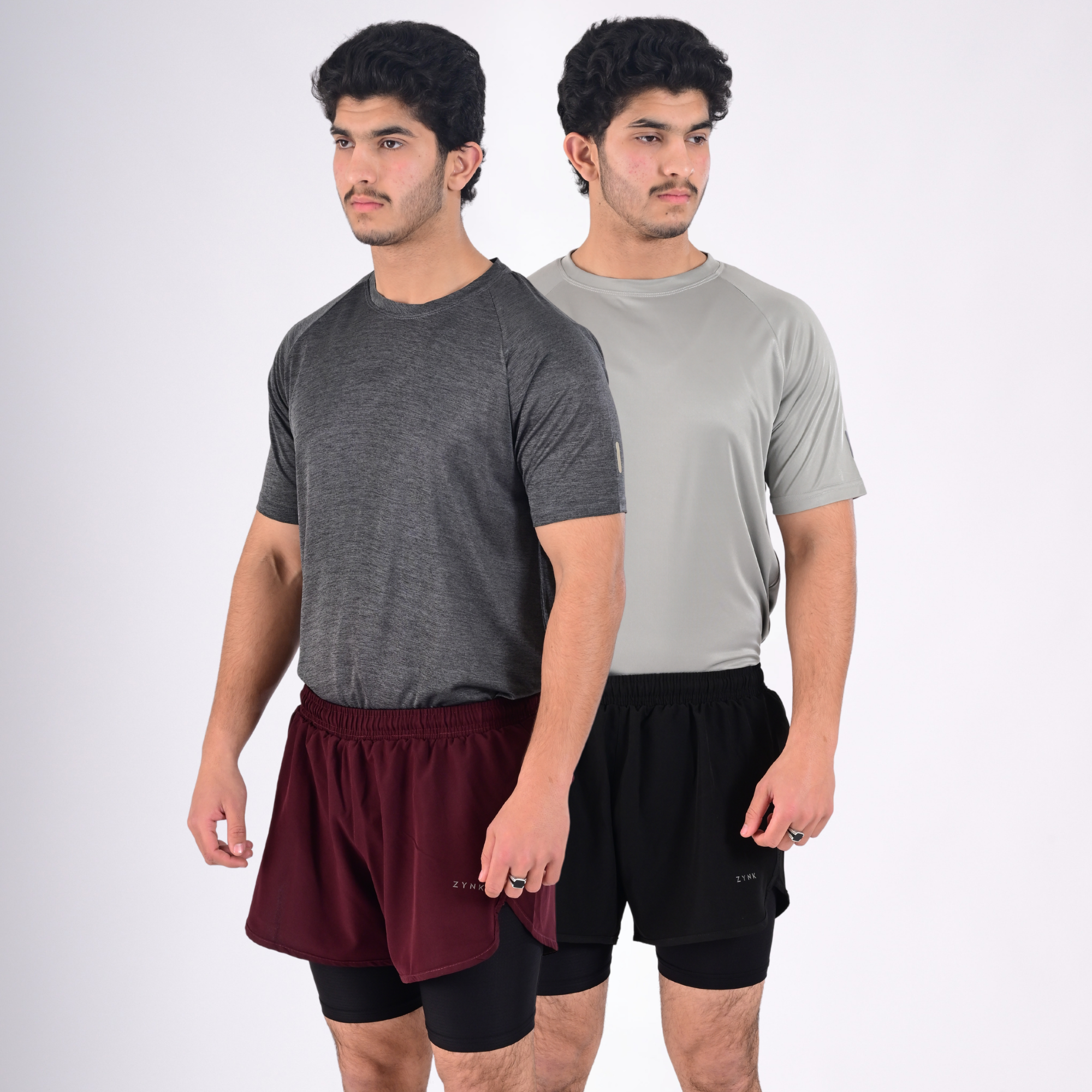 ZYNK® Men’s 2-in-1 Running Shorts (2-Pack) with Compression Liner & Pockets    (Black - Wine (Black)