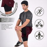 ZYNK® Men’s 2-in-1 Running Shorts with Compression Liner & Pockets