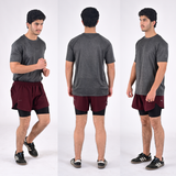Men’s 2-in-1 Running Shorts with Compression Liner & Pockets - Black - Wine