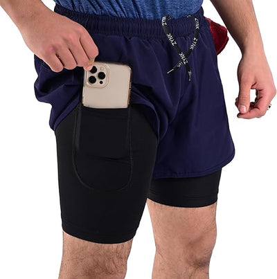 ZYNK® Men’s 2-in-1 Running Shorts with Compression Liner & Pockets