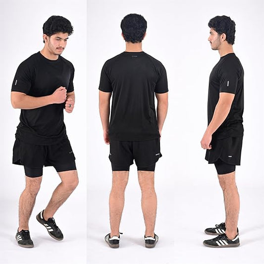 ZYNK® Men’s 2-in-1 Running Shorts (2-Pack) with Compression Liner & Pockets    (Black (Black)