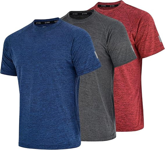 Zynk® Mens T Shirt Pack of 3, Workout Gym Sports Short Sleeve Shirts Men with Reflective Details, Quick Dry Breathable Running Top Men Moisture Wicking Activewear Gym Top, Men T Shirts Multipack S-4XL