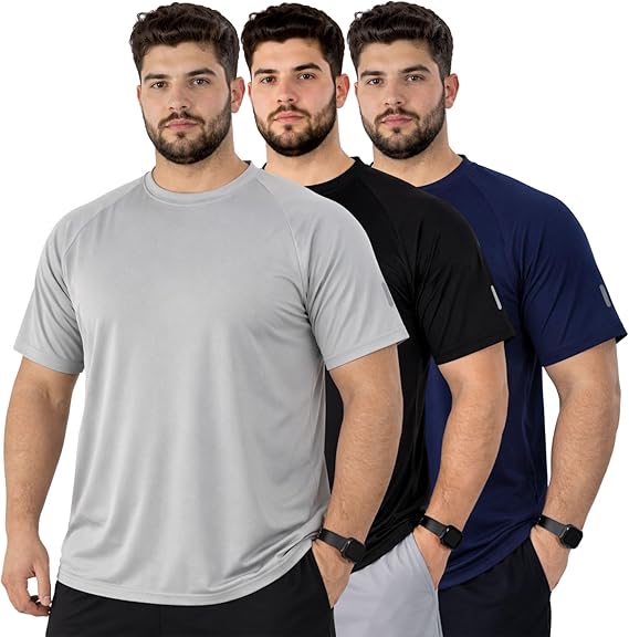 Zynk®Pack of 3 Plus Size Running T Shirts for Men UK, Lightweight Quick Dry Workout Gym Mens Shirts, Moisture Wicking Short Sleeve Tops for Gym Men with Reflective Tape, Pullover Mens T shirt, XXL-4XL