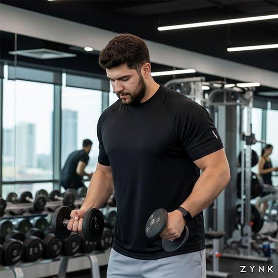Zynk®Pack of 3 Plus Size Running T Shirts for Men UK, Lightweight Quick Dry Workout Gym Mens Shirts, Moisture Wicking Short Sleeve Tops for Gym Men with Reflective Tape, Pullover Mens T shirt, XXL-4XL