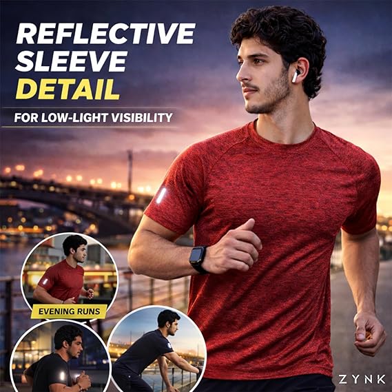 Zynk® Mens T Shirt Pack of 3, Workout Gym Sports Short Sleeve Shirts Men with Reflective Details, Quick Dry Breathable Running Top Men Moisture Wicking Activewear Gym Top, Men T Shirts Multipack S-4XL