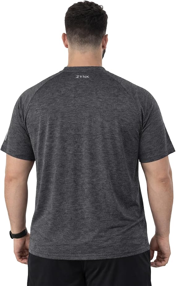 Zynk®Pack of 3 Plus Size Running T Shirts for Men UK, Lightweight Quick Dry Workout Gym Mens Shirts, Moisture Wicking Short Sleeve Tops for Gym Men with Reflective Tape, Pullover Mens T shirt, XXL-4XL