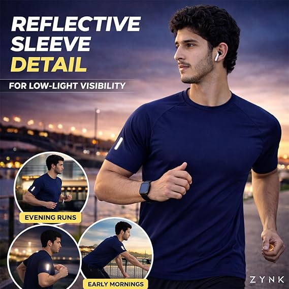 Zynk® Mens T Shirt Pack of 3, Workout Gym Sports Short Sleeve Shirts Men with Reflective Details, Quick Dry Breathable Running Top Men Moisture Wicking Activewear Gym Top, Men T Shirts Multipack S-4XL